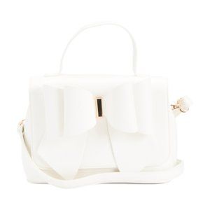 LIKE DREAMS Bow Front Flap Shoulder Bag Satchel White New